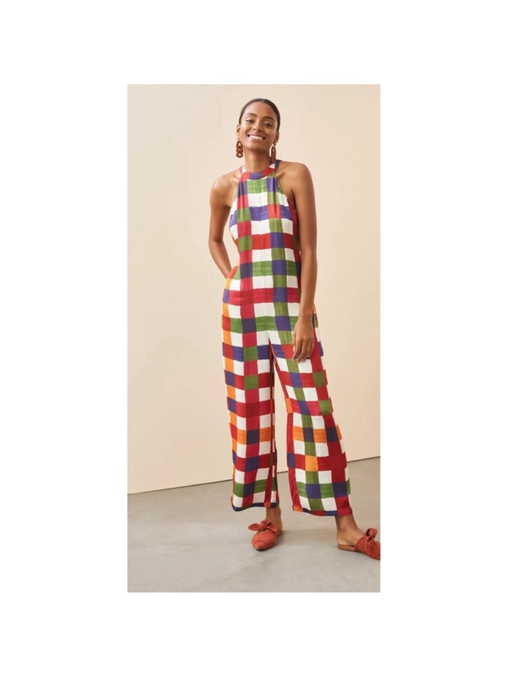 ISO***** Multi-Color Check Halter Jumpsuit
